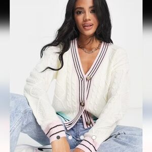 Brave Soul brioche cardigan with contrast piping in cream